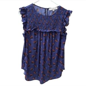 Loft blue & multi pattern sleeveless blouse size S